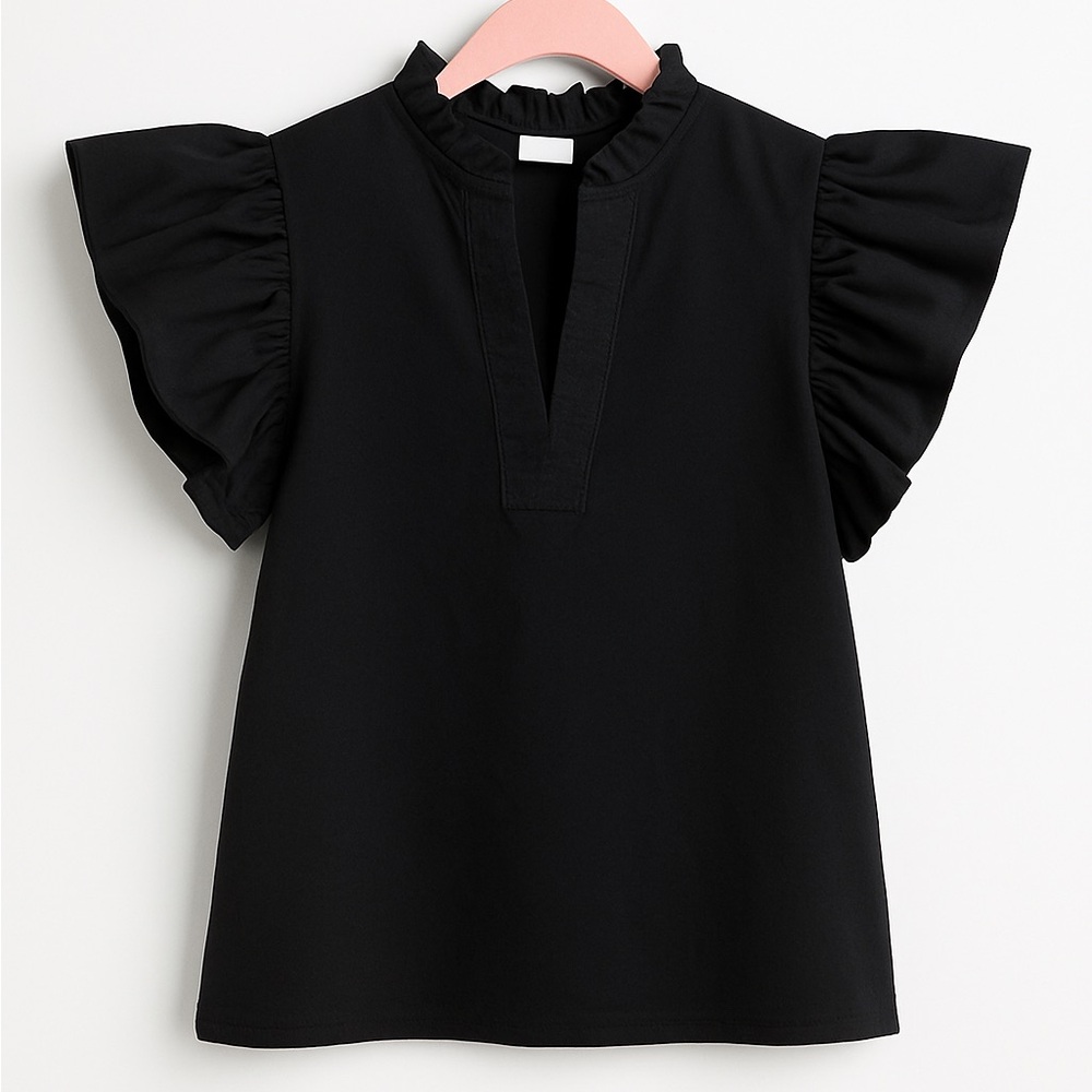 Sundays Black Ruffle Sleeve Blouse